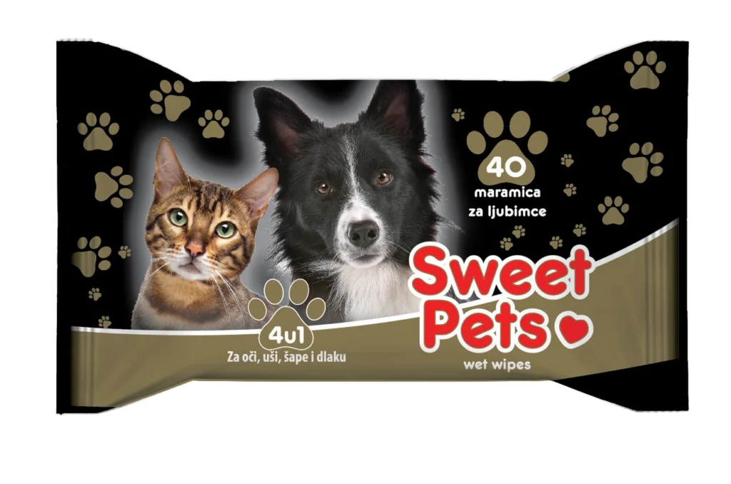 Sweet Pets – Vlažne maramice za kućne ljubimce: sigurno, praktično i efikasno rešenje za negu očiju, ušiju, šapa i dlake vašeg ljubimca. Proizvedeno u Srbiji!